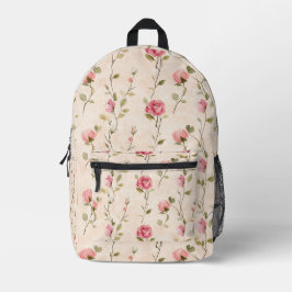 Mochila Impresa Rosas Florales Rosadas Crema Lindas