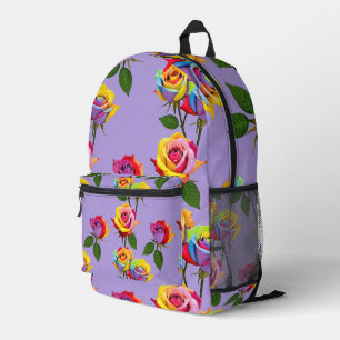 Mochila Impresa Rosas Multicolores Brillantes En Tonos De Arcoíris