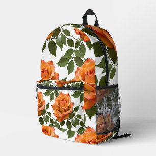 Mochila Impresa Rosas naranjas brillantes con hojas verdes