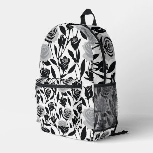 Mochila Impresa Rosas negras minimalistas con tallos gris claro