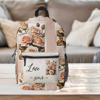Mochila Impresa Rosas pintados de amor rosado con puntos de polka 
