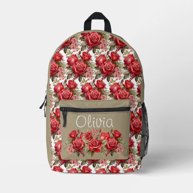 Mochila Impresa Rosas Rojas Chic de Regreso (Anverso)