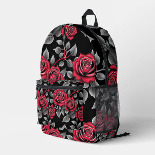 Mochila Impresa Rosas Rojas Sobre Un Fondo Negro