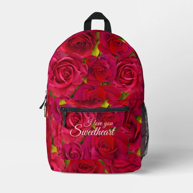 Mochila Impresa Rosas Rojas Te Amo Nombre (Anverso)