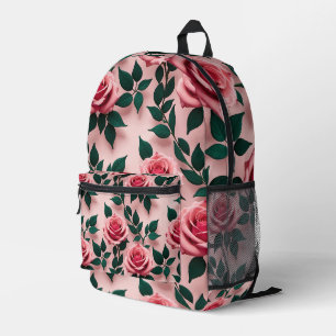 Mochila Impresa Rosas Rojas Vibrantes Con Hojas Verde Oscuro