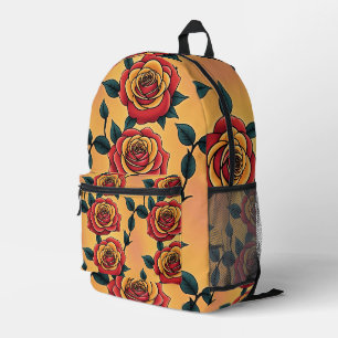Mochila Impresa Rosas Rojas Y Amarillas