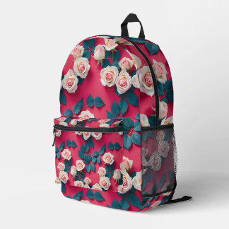 Mochila Impresa Rosas Rojas Y Blancas