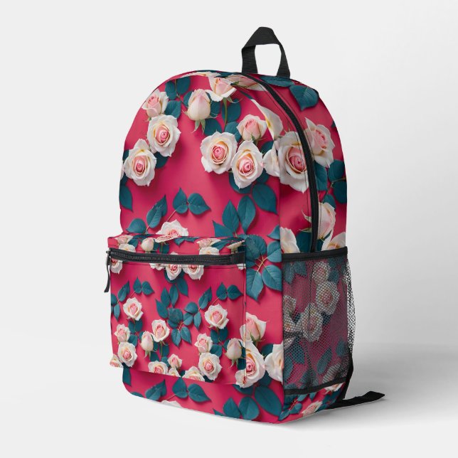 Mochila Impresa Rosas Rojas Y Blancas (Esquina derecha trasera )