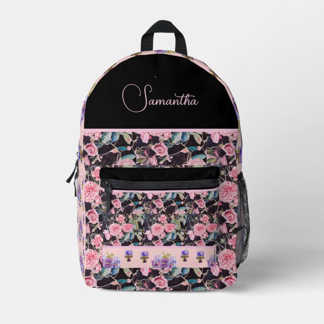 Mochila Impresa Rosas Rosa Rosa Rosa Rosa  Personalizable Vintage  (Anverso)