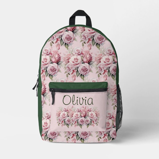 Mochila Impresa Rosas rosadas chic (Anverso)