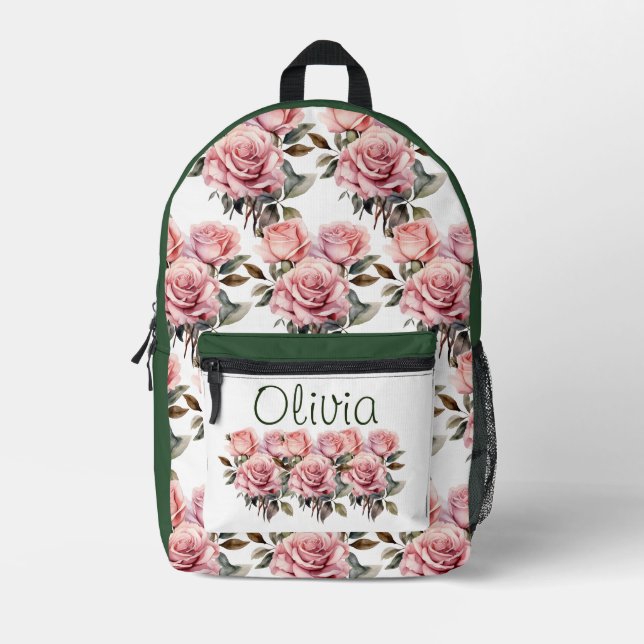 Mochila Impresa Rosas rosadas de moda (Anverso)