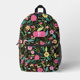 Mochila Impresa Rosas Rosadas Hojas Verdes Botánico Personalizado