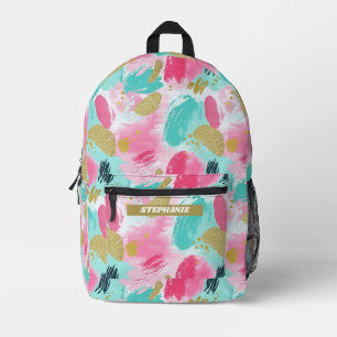 Mochila Impresa Rosas Suaves de Menta Primavera Dorado Pinceladas