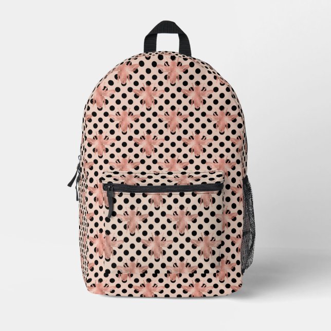 Mochila Impresa Rose Gold Queen Bee Polka Dots Pattern  (Anverso)