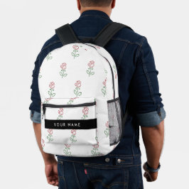 Mochila Impresa Roses Rojos, Patrón De Rosas, Tu Nombre