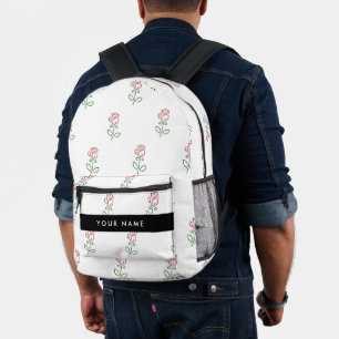 Mochila Impresa Roses Rojos, Patrón De Rosas, Tu Nombre
