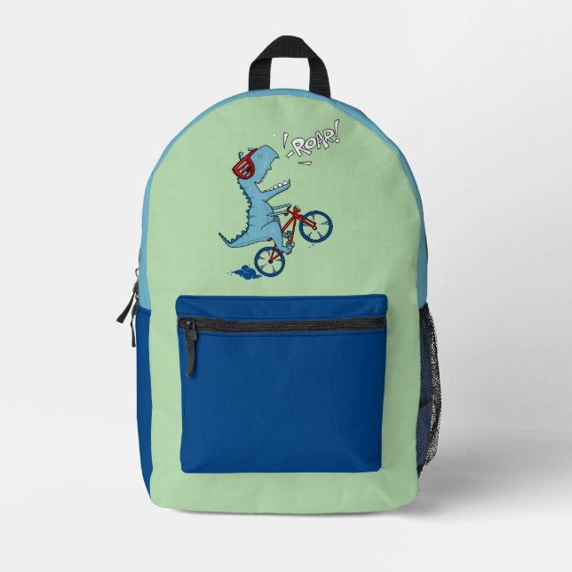 Mochila Impresa Ruar T-Rex en bicicleta (Anverso)