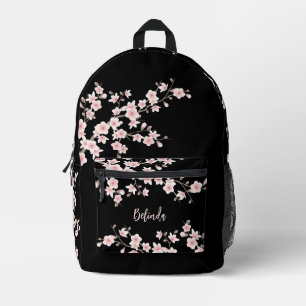 Mochila Impresa Rubor de Flor de Cerezo Rosa Negro Monograma