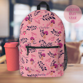 Mochila Impresa Rubor Pink Funny Mushrooms Baby Custom Name