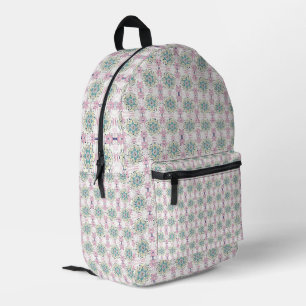 Mochila Impresa Rueda Verde Con Flores Rosa