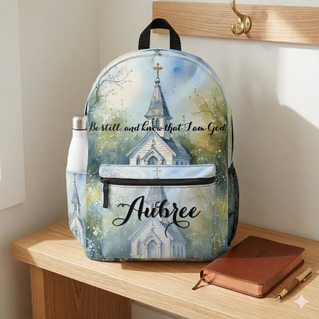 Mochila Impresa Rustic Church Path in Wildflower Meadow (Rustic Church Path in Wildflower Meadow Printed Backpack In Mud Room)