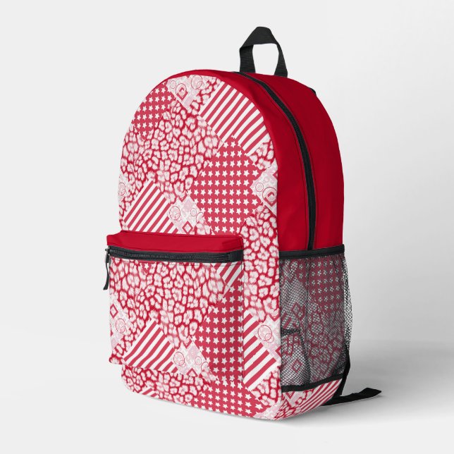 Mochila Impresa Rústico de mosaico rojo y blanco (Esquina derecha trasera )