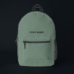 Mochila Impresa Sage Green Custom Name Backpack<br><div class="desc">Easily personalize this simple and cool backpack adding your name or custom text. A cool and modern design in organic sage green featuring clear sans serif font, for a modern, professional and edgy look, perfect as custom gift for college students, high school, kids. The backpack can be customized in any...</div>