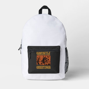 Mochila Impresa Saludos Fantasmales Doberman Halloween Cementerio