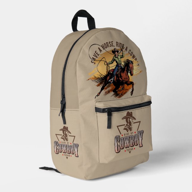 Mochila Impresa Save A Horse; Ride A Cowboy |  (Esquina izquierda trasera)