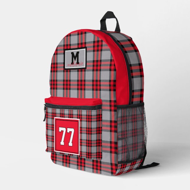Mochila Impresa Scarlet red, gray, black Tartan Plaid Ohio State  (Esquina derecha trasera )