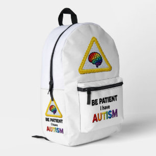Mochila Impresa Sé paciente, tengo autismo   Icono de texto con fo