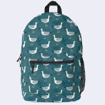 Mochila Impresa Seagull Nautical<br><div class="desc">Una bandada de gaviotas descaradas sobre un verde azulado fondo verde. Arte original de Nic Squirrell.</div>