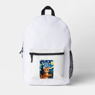 Mochila Impresa Selfie de gato naranja La noche estrellada Mamá ga