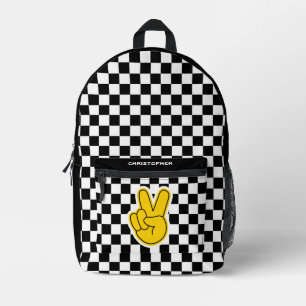 Mochila Impresa Señal de Paz de Damero Retro