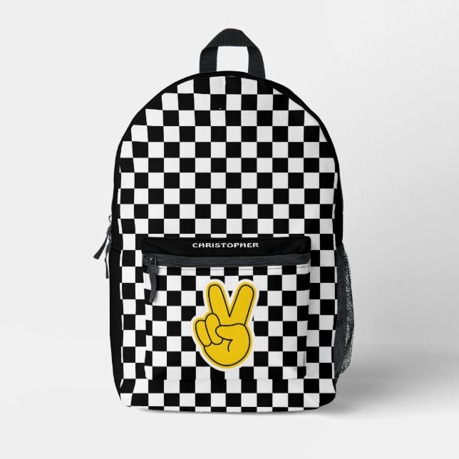 Mochila Impresa Señal de Paz de Damero Retro (Anverso)