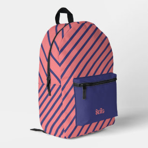 Mochila Impresa Sencilla modernidad Midnight Blue Light Coral Stri