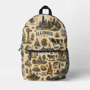 Mochila Impresa Sendero de viaje de la ruta 66 de Illinois