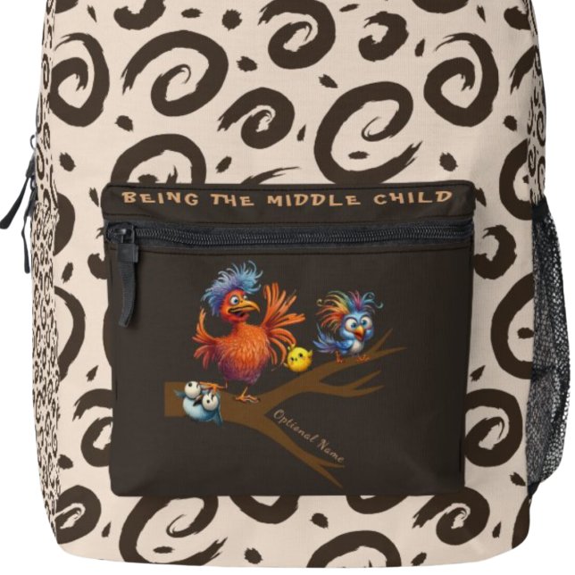 MOCHILA IMPRESA SER EL NIÑO MEDIO (Being the middle child backpack.  Sibling humor.)