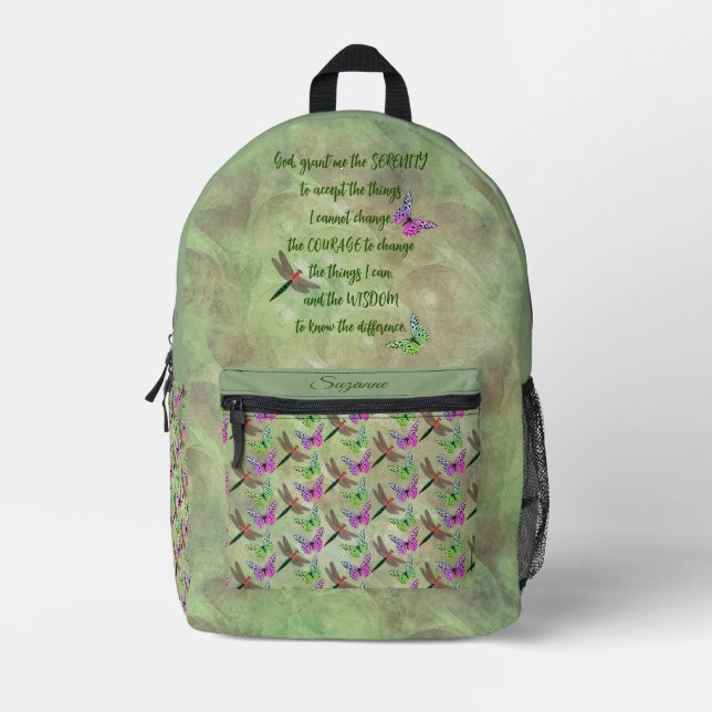 Mochila Impresa Serenity Prayer Butterfly Inspirador (Anverso)