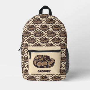 Mochila Impresa Serpiente de Ball Python, Marrón y Tan Ilustrado