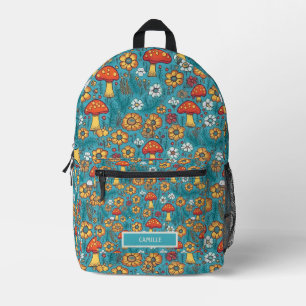 Mochila Impresa Setas Naranja Verde Monograma Nombre Campamento Es