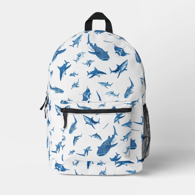 Mochila Impresa Sharks & Manta Rays｜Ocean Art Design (Anverso)