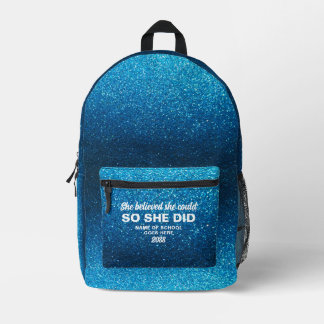 Mochila Impresa She Believed She Could Aqua Blue Glitter Sparkles