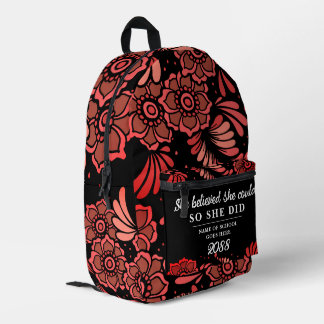 Mochila Impresa She Believed She Could Black Red Flowers Floral