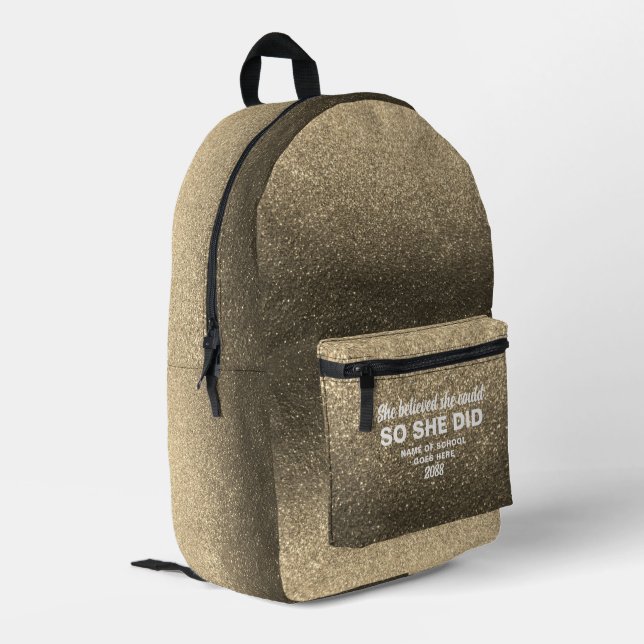 Mochila Impresa She Believed She Could Faux Gold Glitter Sparkles (Esquina izquierda trasera)