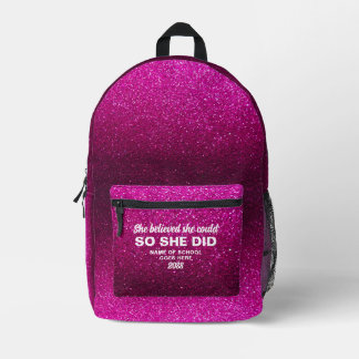 Mochila Impresa She Believed She Could Hot Pink Glitter Sparkles
