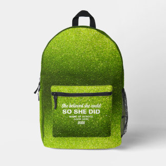 Mochila Impresa She Believed She Could Lime Green Glitter Sparkles