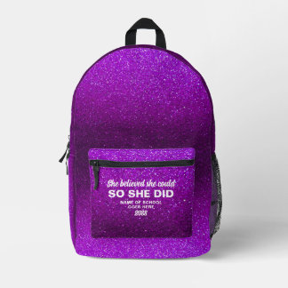 Mochila Impresa She Believed She Could Purple Glitter Sparkles
