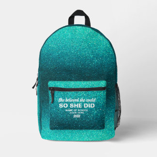 Mochila Impresa She Believed She Could Turquoise Glitter Sparkles