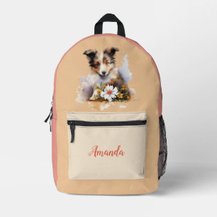Mochila Impresa Shetland Sheepdog Puppy Mascota Flor acuática